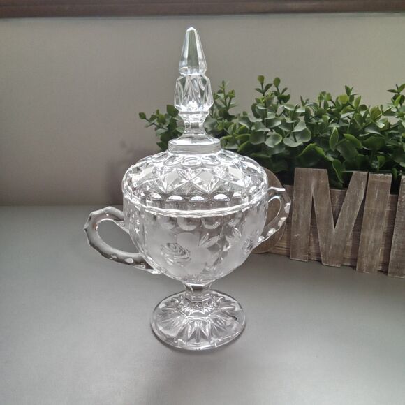 Cut Lead Crystal Footed Coveredsugar Etched Floral Design‎ - Picture 6 of 14